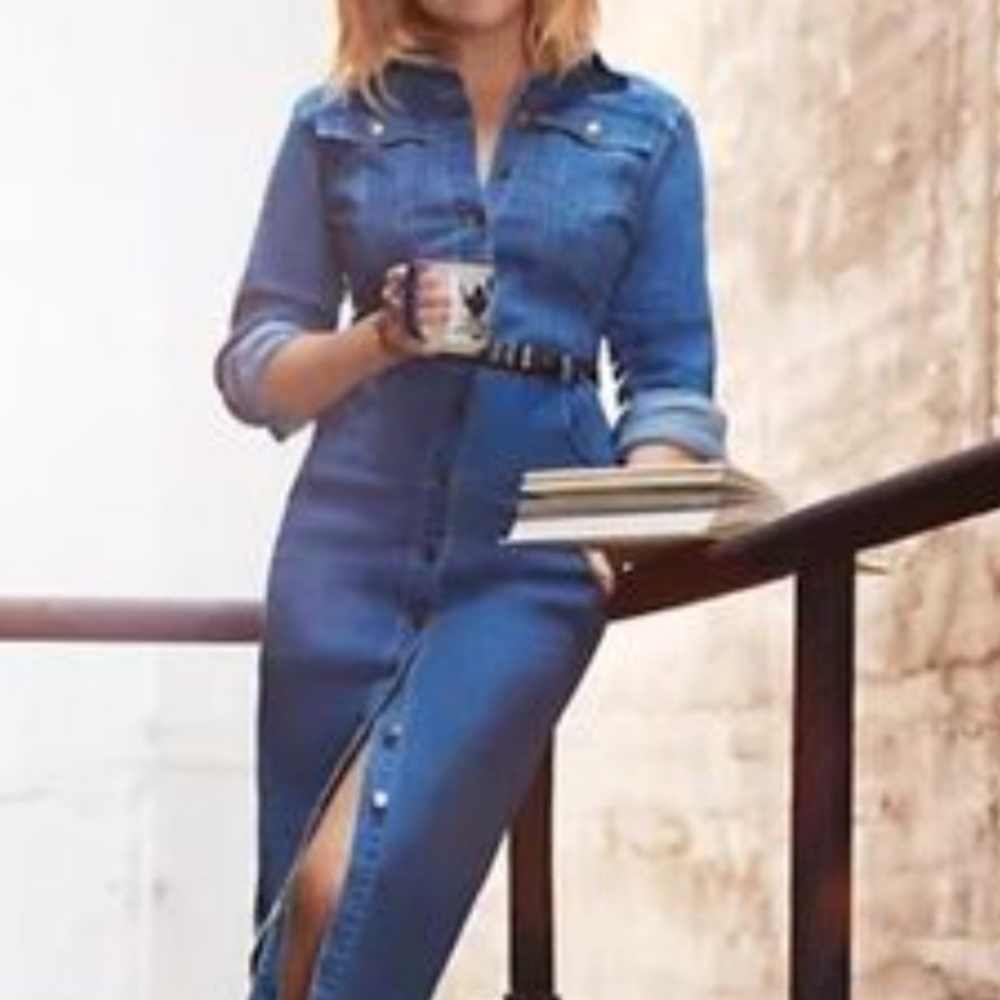 Button down front denim dress